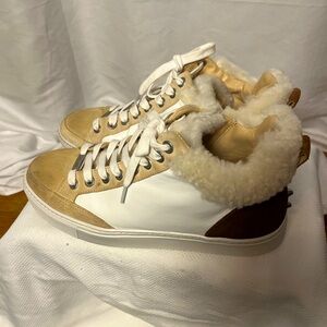 J Slides lace-up, tri color leather shearling sneakers with stud detail size 9